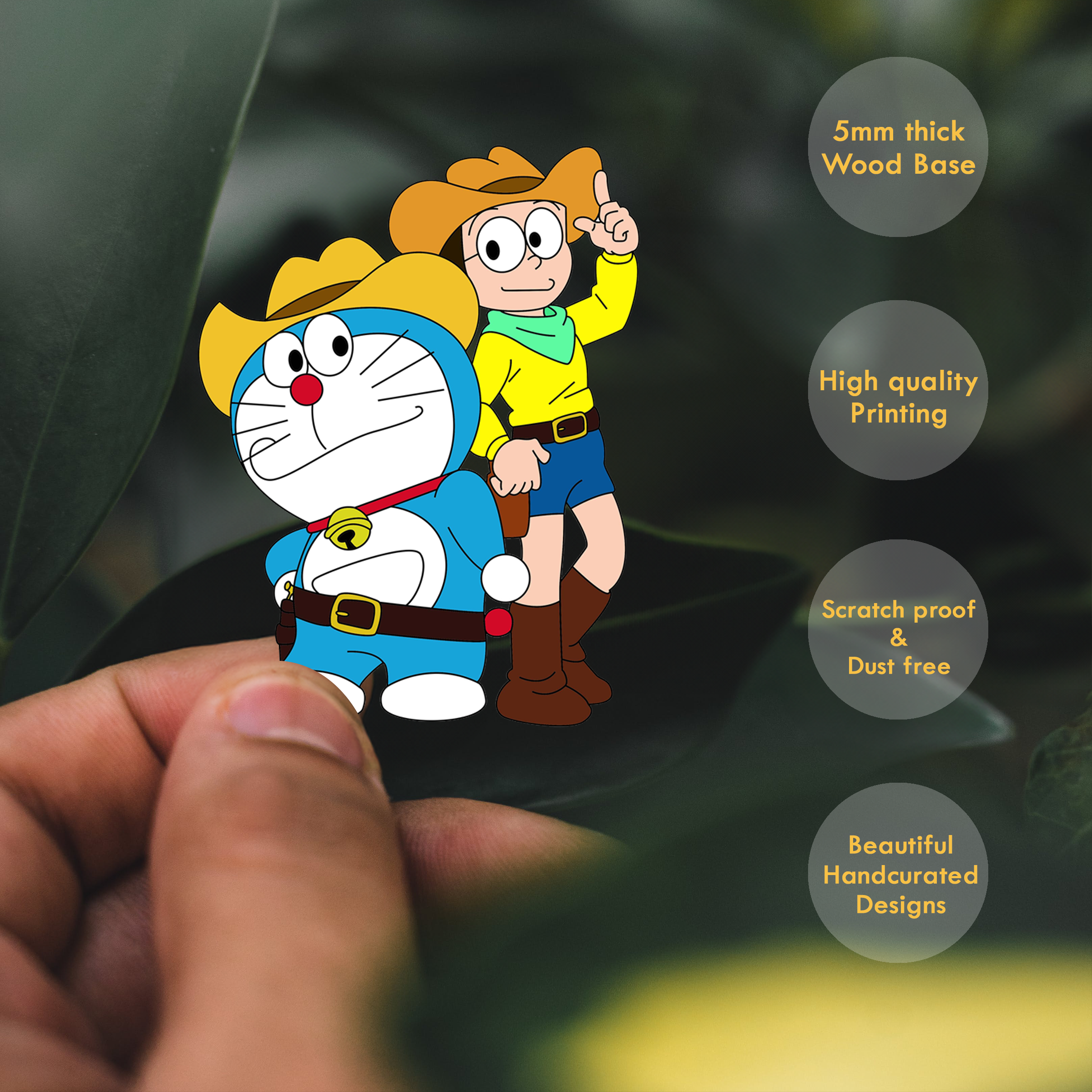 Wooden Fridge Magnet - Nobita & Doraemon Style